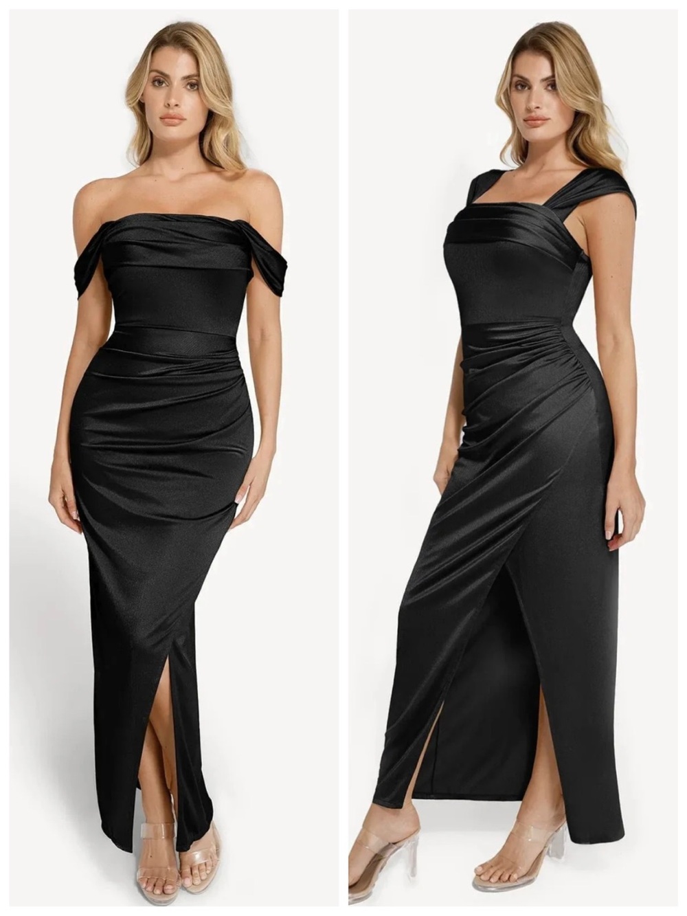 Popilush Black Off Shoulder Shapewear Shimmer Formal Homecoming Maxi Dress S
